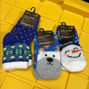 Bundle of 3 Boy‎ Cozy Cabin Youth Socks Gripper Winter Non Slip Thick Warm Gift